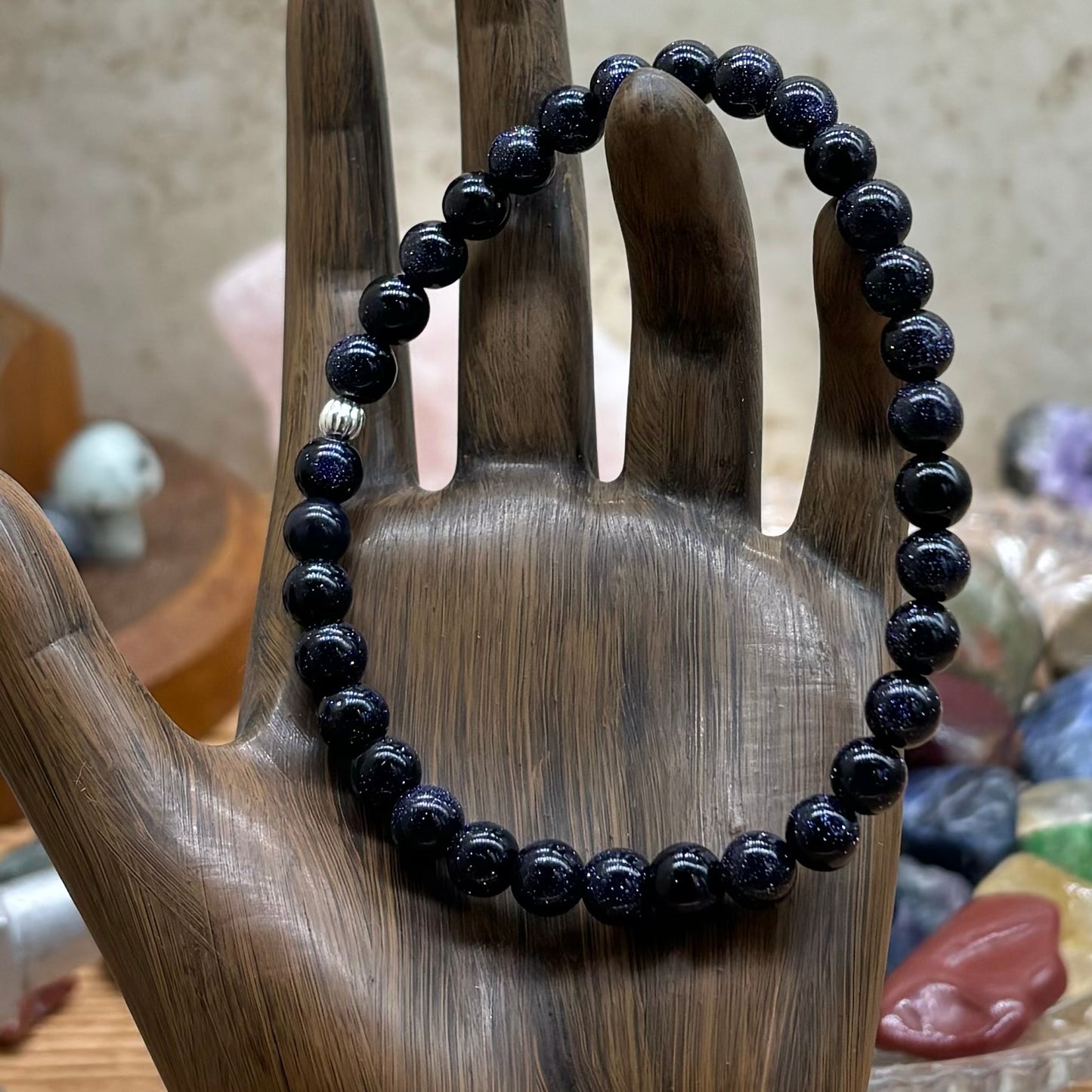 Blue Goldstone Stretchy Bracelet 6mm beads