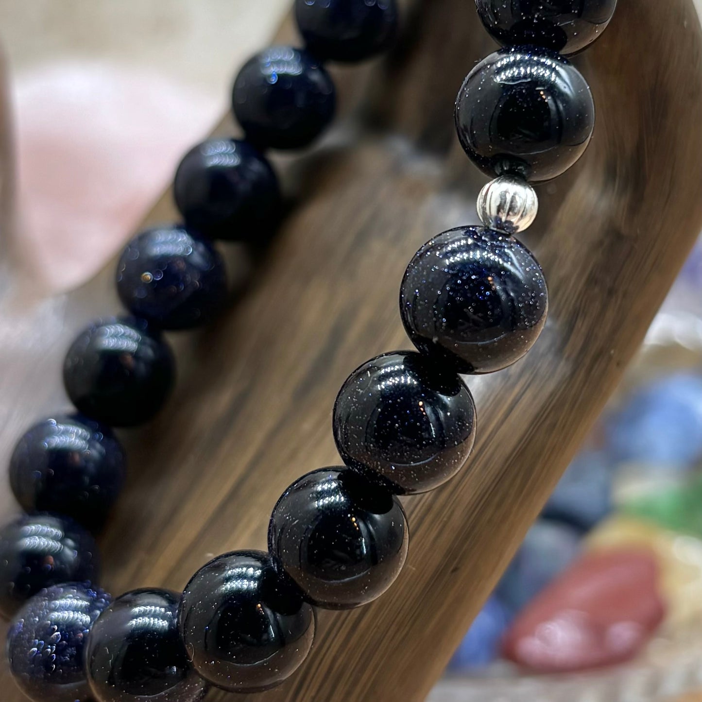 Blue Goldstone Stretchy Bracelet 10mm beads