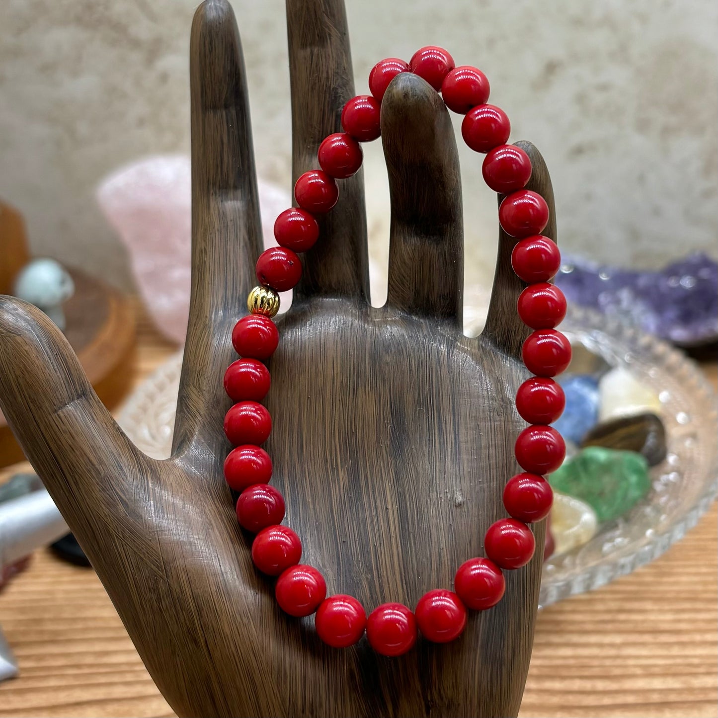 Red Bamboo Coral Stretchy Bracelet