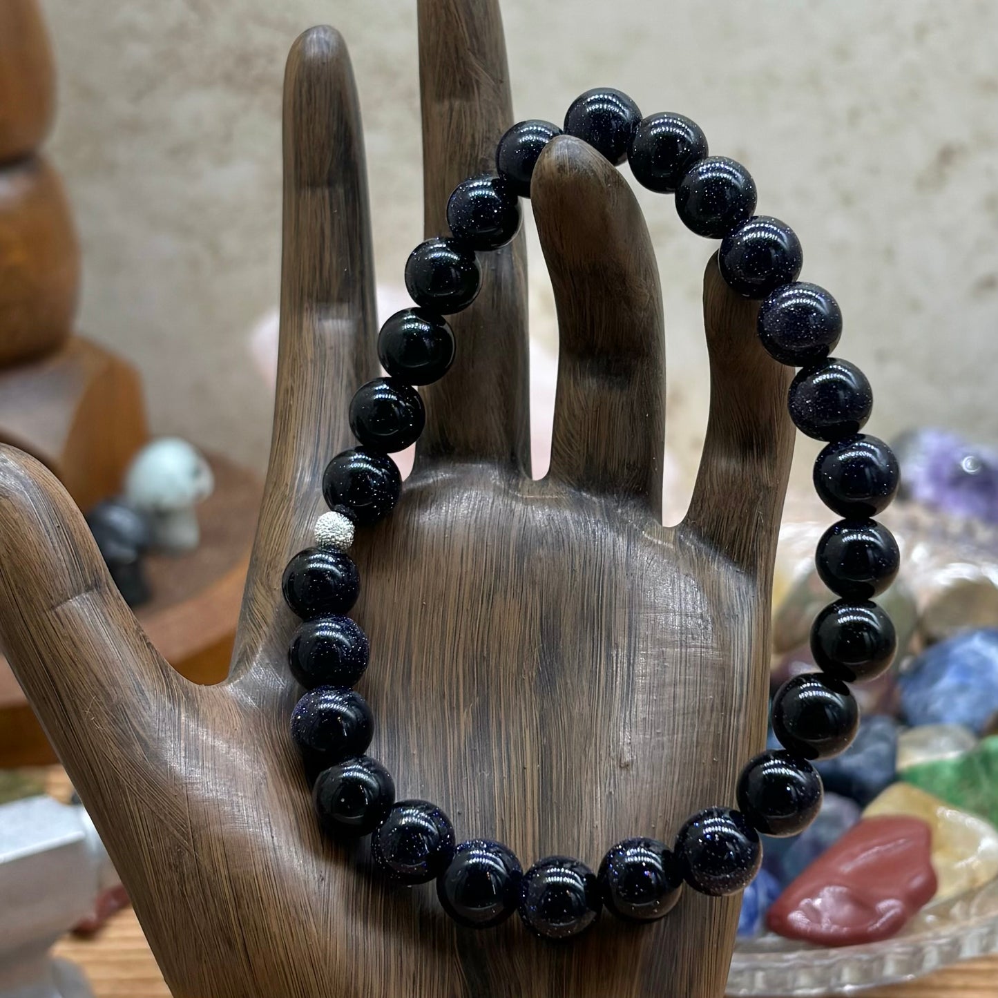 Blue Goldstone Stretchy Bracelet 8mm beads