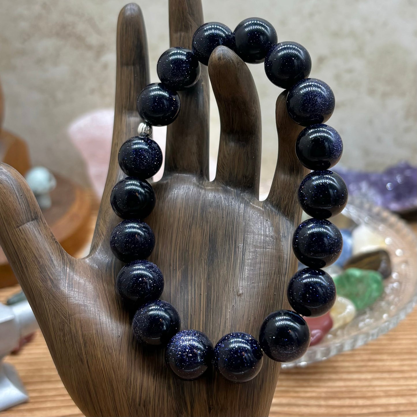 Blue Goldstone Stretchy Bracelet 12mm beads