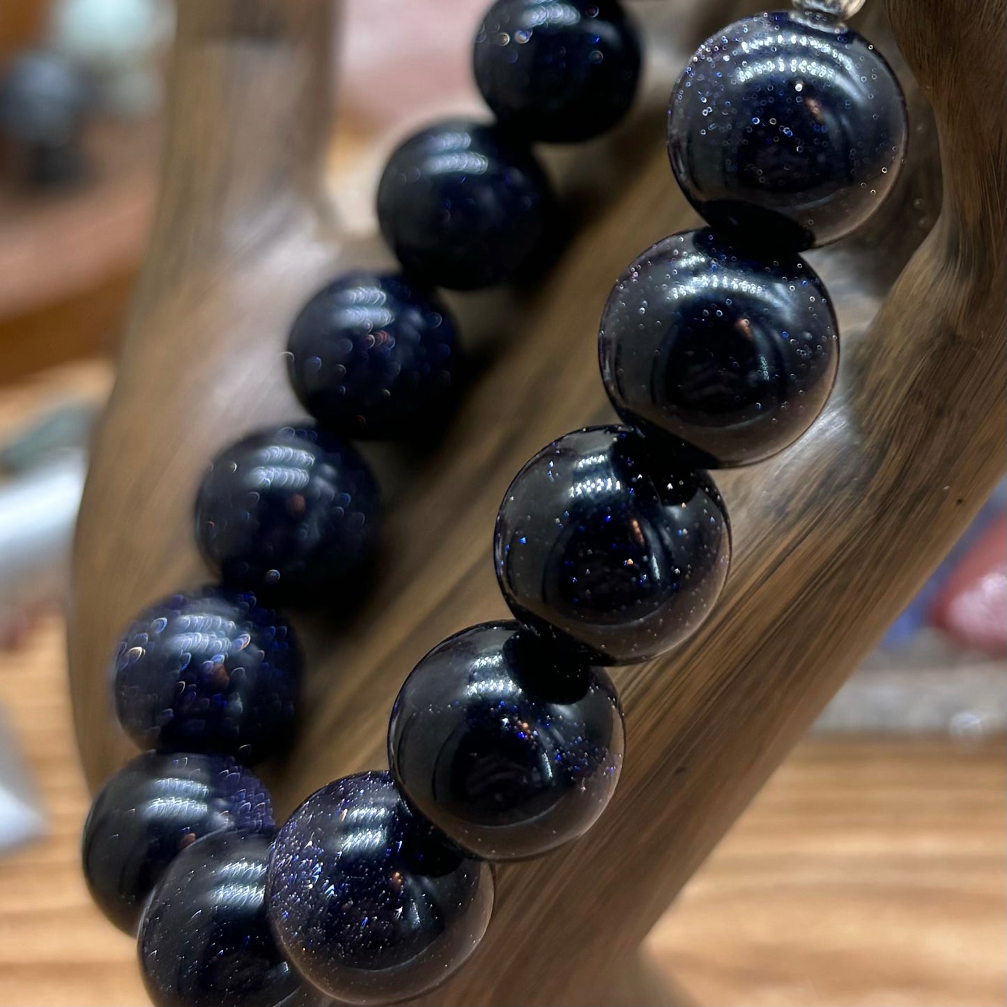 Blue Goldstone Stretchy Bracelet 12mm beads