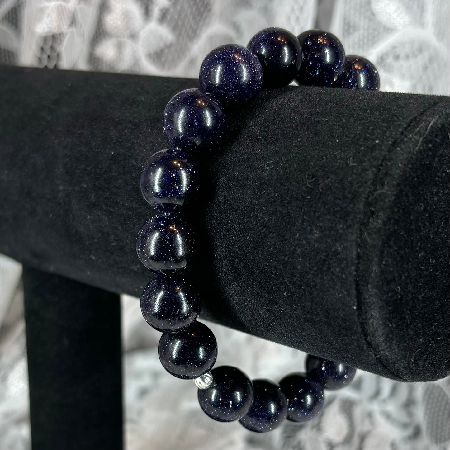 Blue Goldstone Stretchy Bracelet 12mm beads