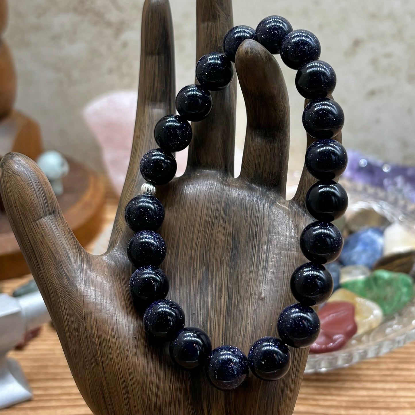 Blue Goldstone Stretchy Bracelet 10mm beads