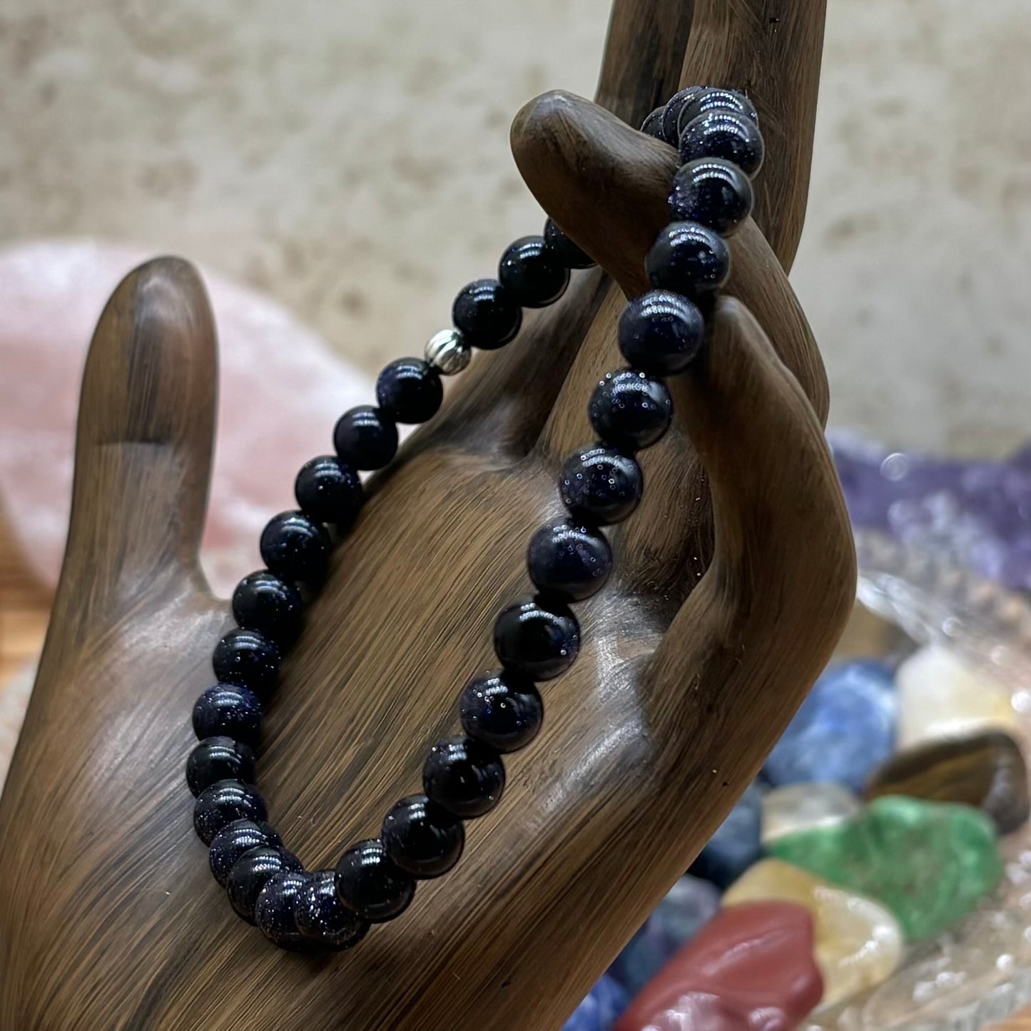 Blue Goldstone Stretchy Bracelet 6mm beads