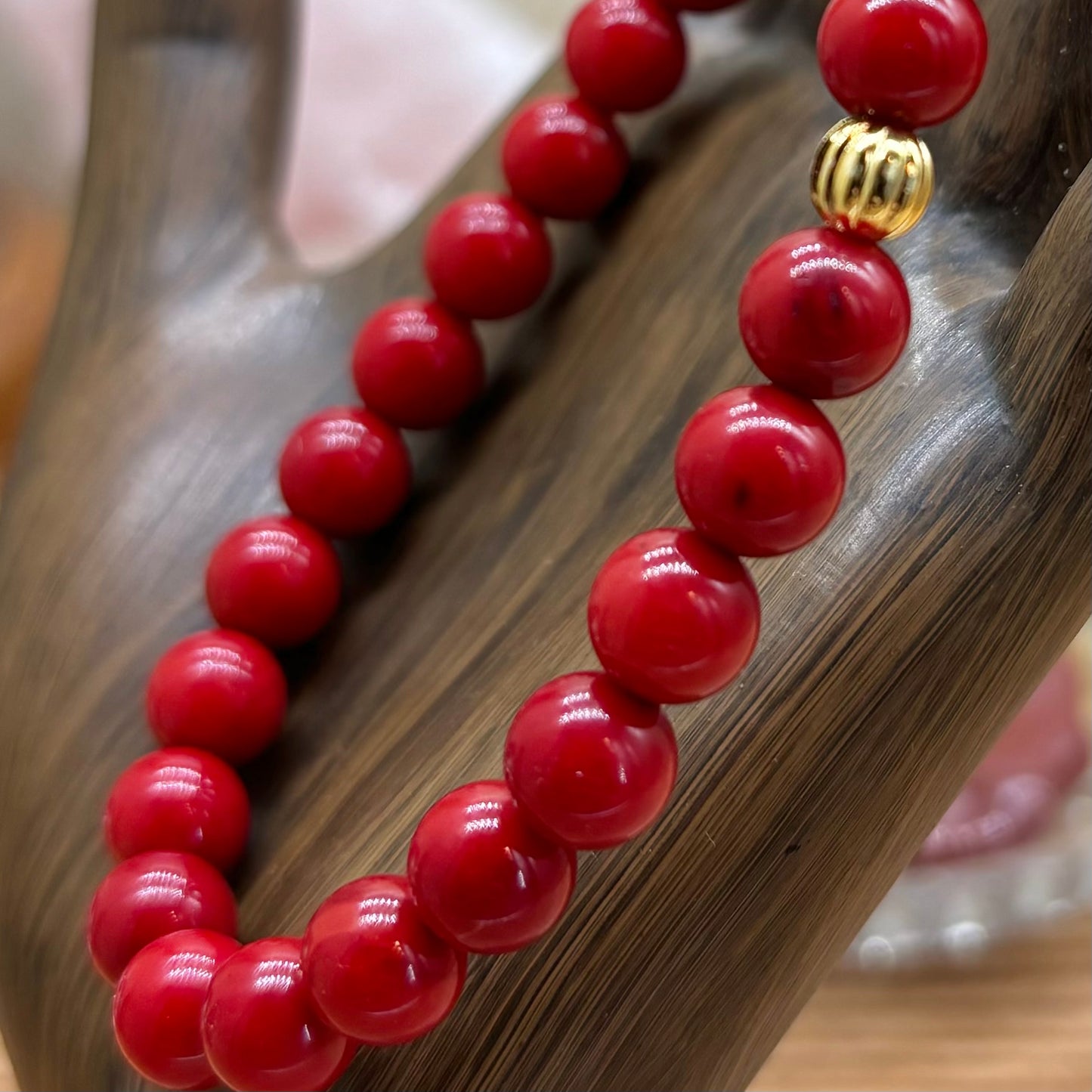 Red Bamboo Coral Stretchy Bracelet