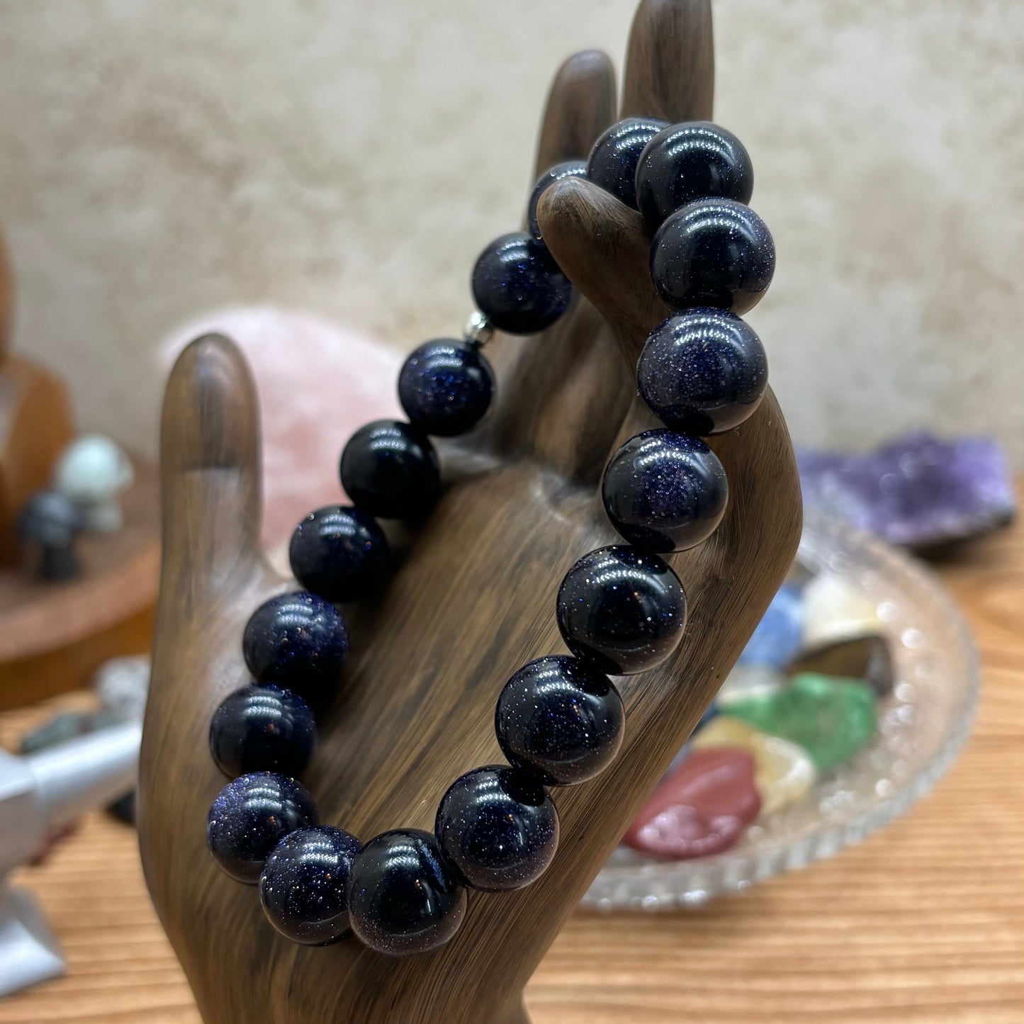 Blue Goldstone Stretchy Bracelet 12mm beads